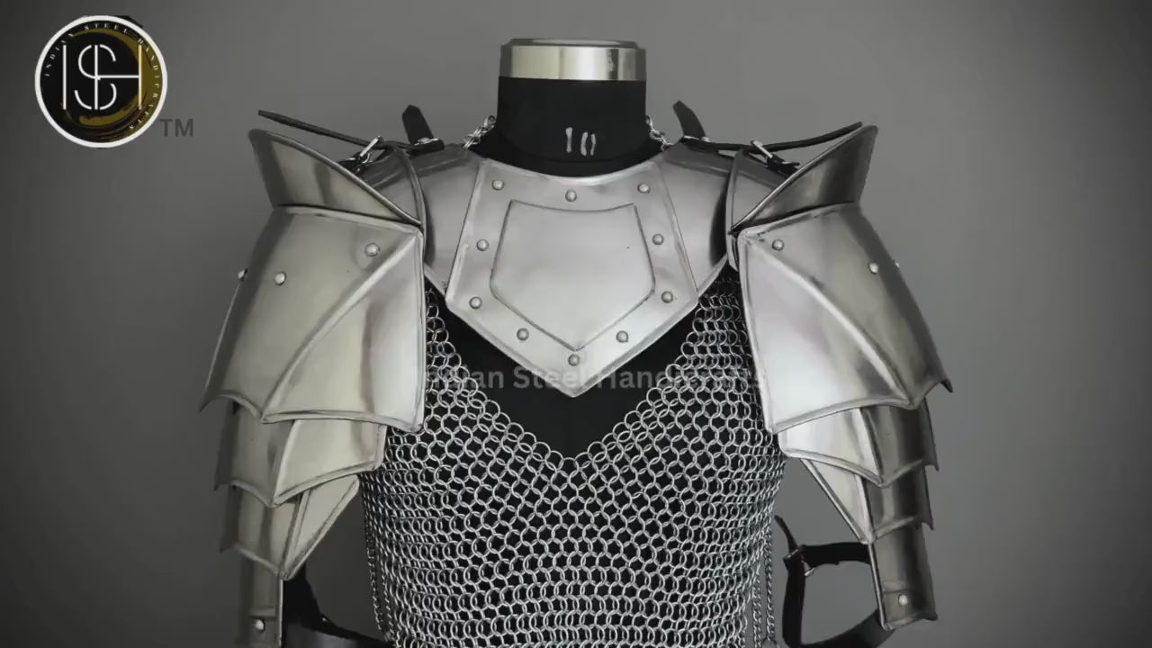 Female Knight Armor: Steel Gorget, Pouldron & Chainmail - SCA LARP Cosplay