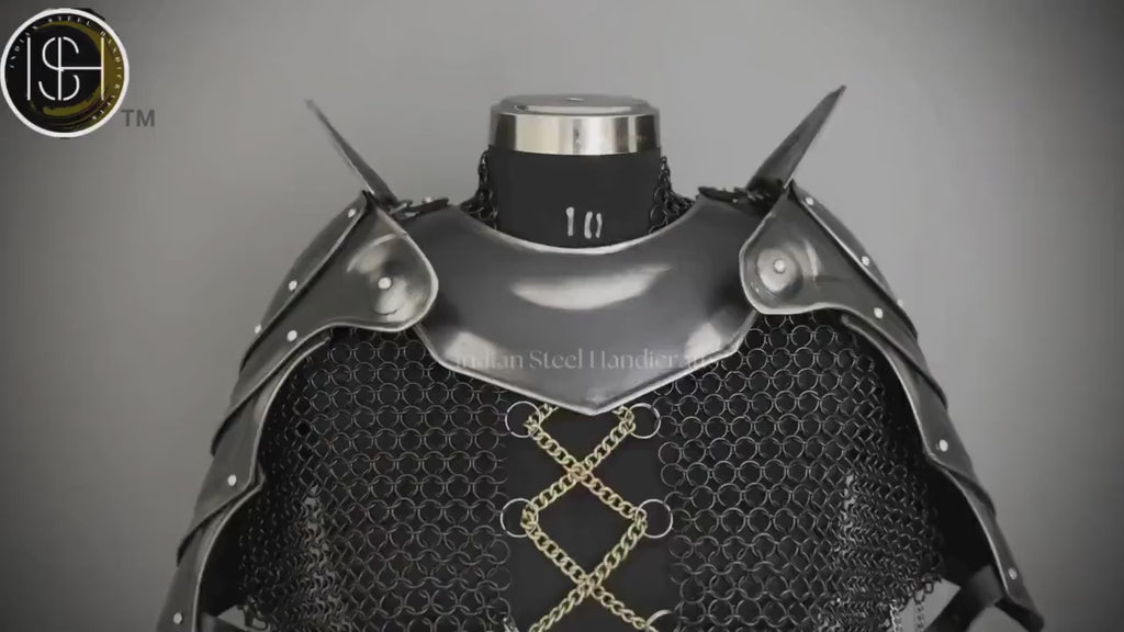 Female Knight Armor: Steel Gorget & Pouldron, Chainmail Top - LARP Cosplay