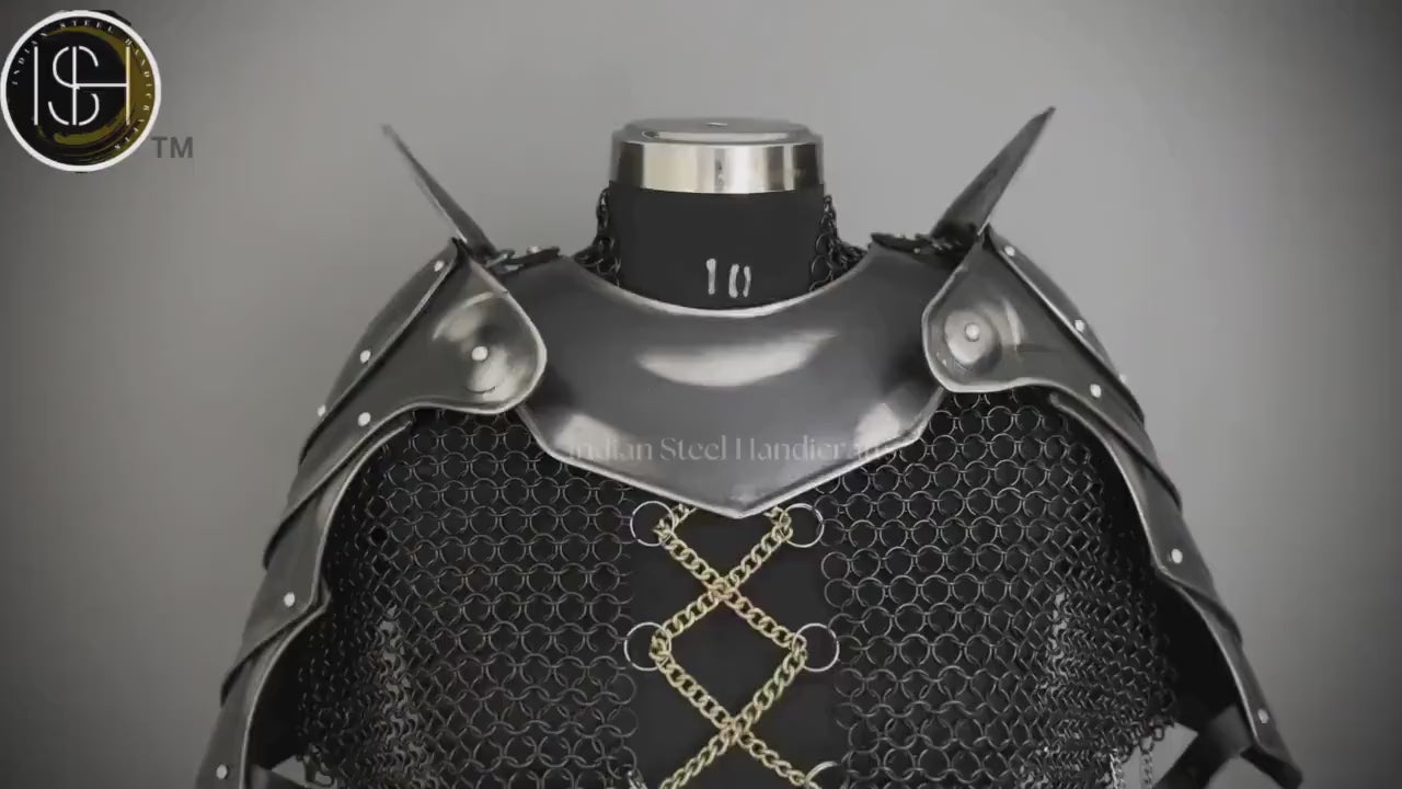 Female Knight Armor: Steel Gorget & Pouldron, Chainmail Top - LARP Cosplay