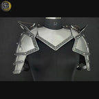 Steel Knight Shoulder Armor with Black Trim – Renaissance Gorget & Pauldron Costume.
