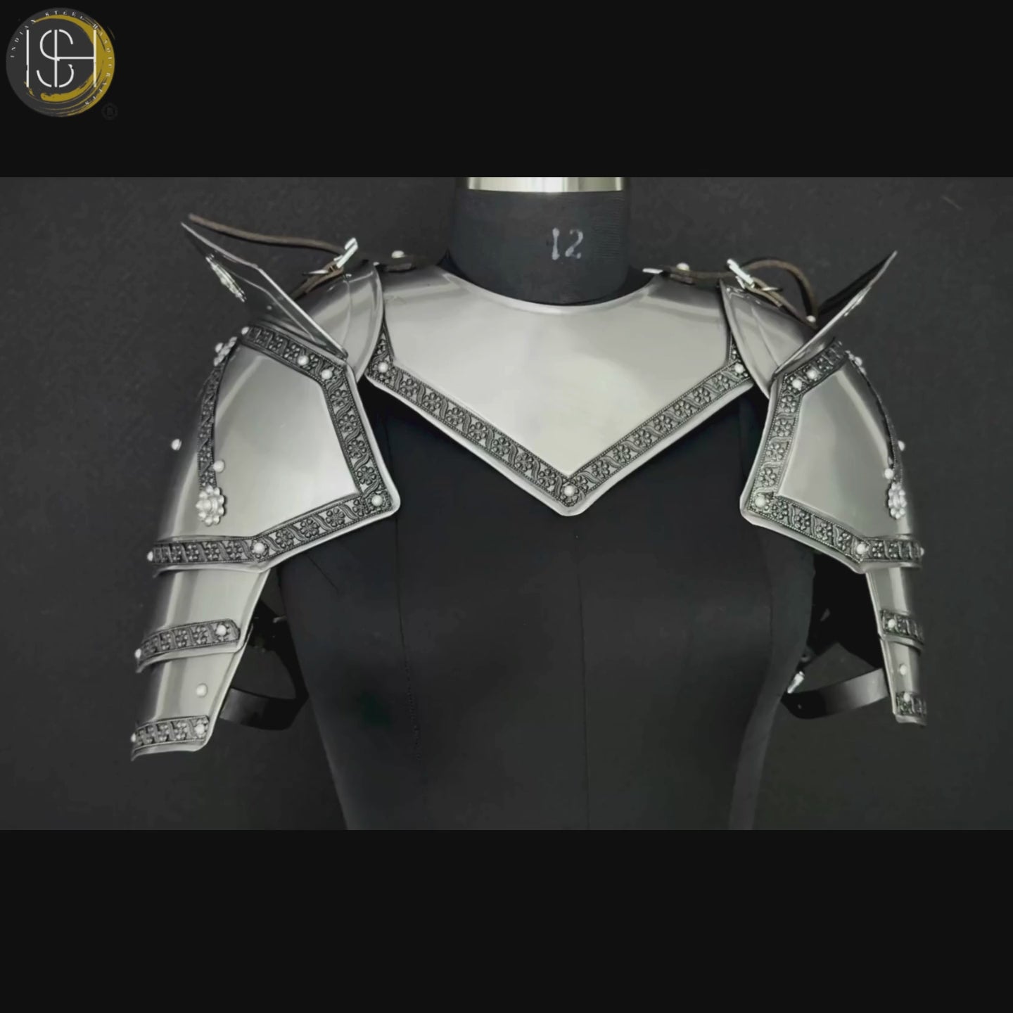 Steel Knight Shoulder Armor with Black Trim – Renaissance Gorget & Pauldron Costume.