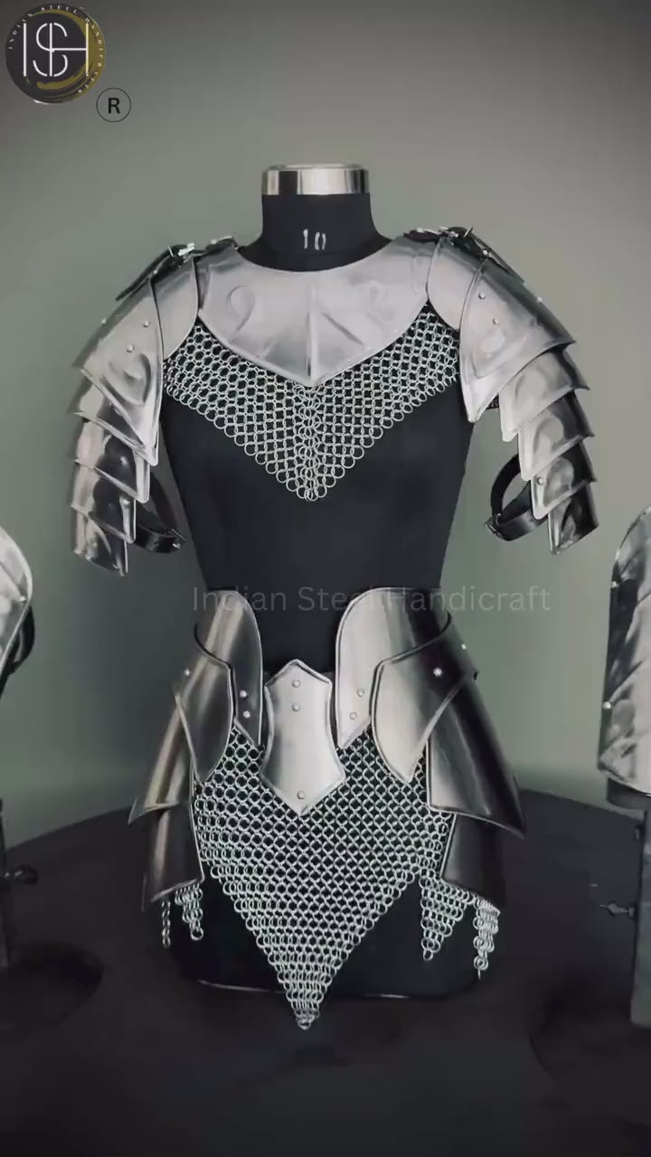 Medieval Knight Lady Armor: Steel Cuirass, Chainmail, LARP Cosplay
