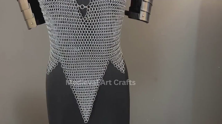 Female Knight Armor: Steel Gorget & Pouldron, Chainmail - LARP Cosplay