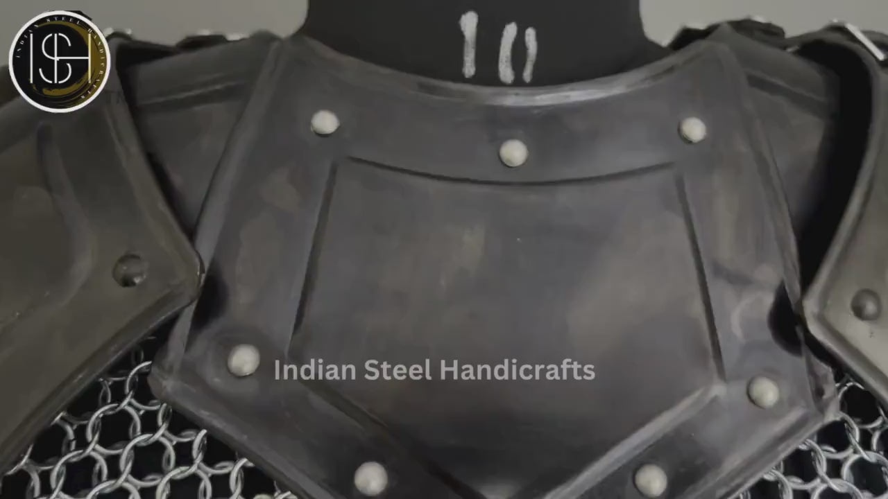 Female Knight Armor: Steel Gorget & Pouldron, Chainmail Top - LARP Cosplay