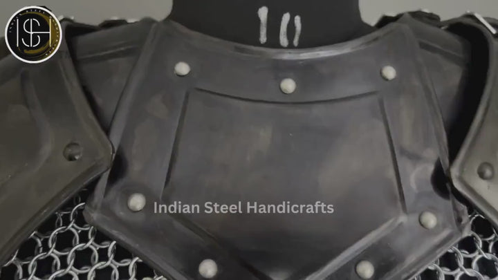 Female Knight Armor: Steel Gorget & Pouldron, Chainmail Top - LARP Cosplay