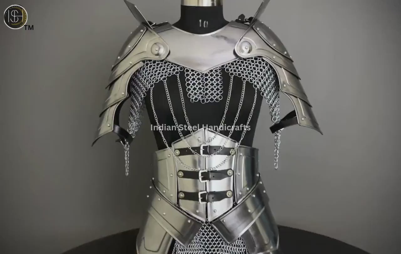 Medieval Cuirass Armor, Gorget Pauldron & Waist Armor, Chainmail Armor, Cosplay Armor, Sca Armor, Larp Armor, Fantasy Armor, Gift for women.
